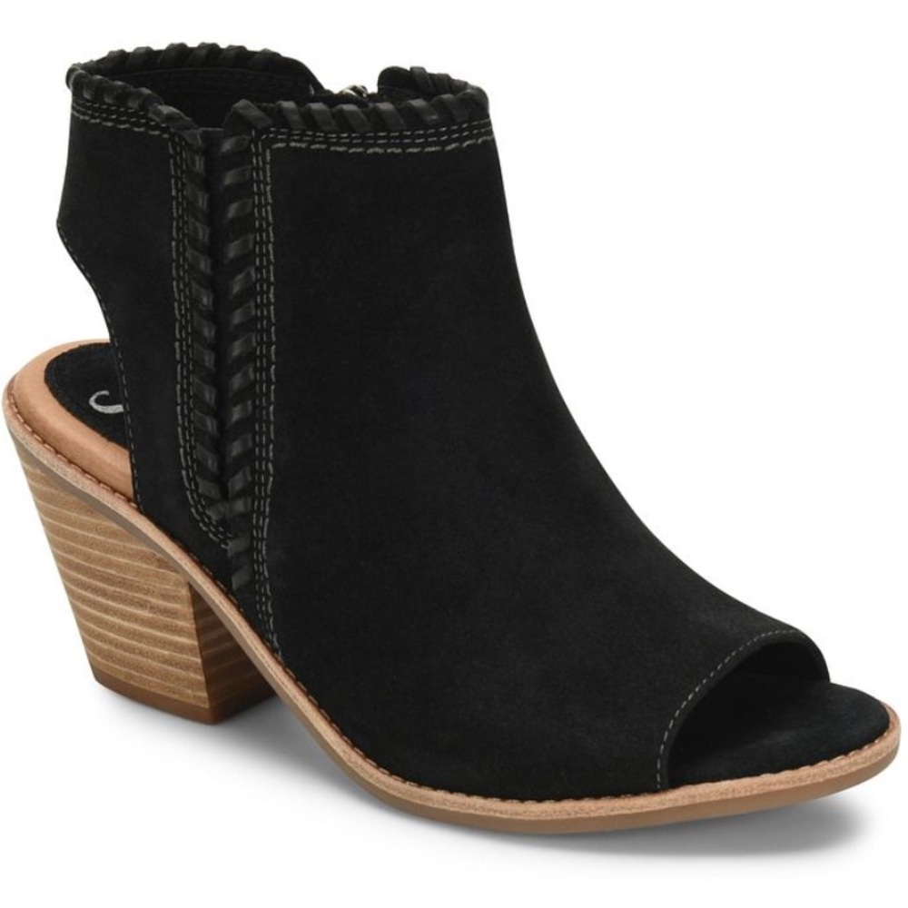50%offw❤️ Sofft Maleigha peep-toe booties black leather suede whipstitching 8.5